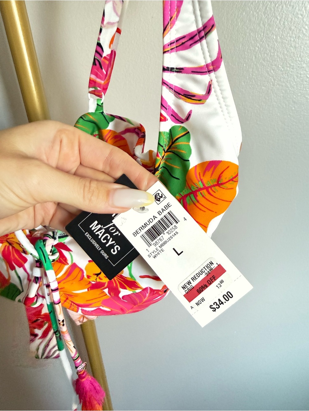 NWT Bermuda Babe Tropical Lace-Up Bikini Top – Size L - Picture 2 of 3